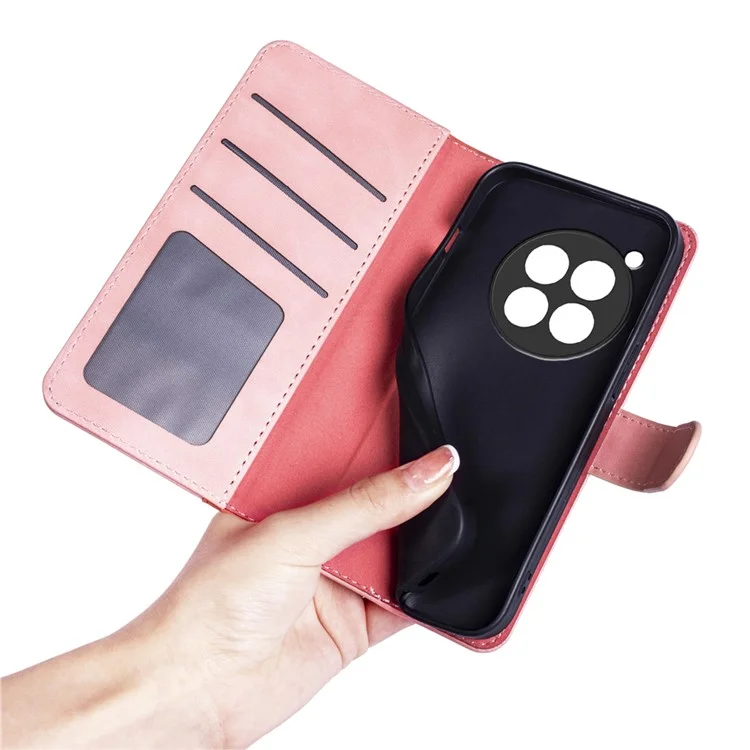For OnePlus 12R 5G / Ace 3 5G Case Folio Stand Color Splicing Leather Phone Cover - Pink