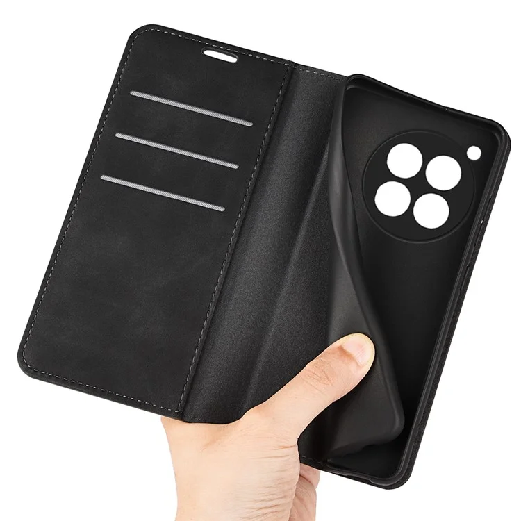 For OnePlus 12R 5G / Ace 3 5G Case PU Leather Wallet Phone Cover Auto-absorbed - Black