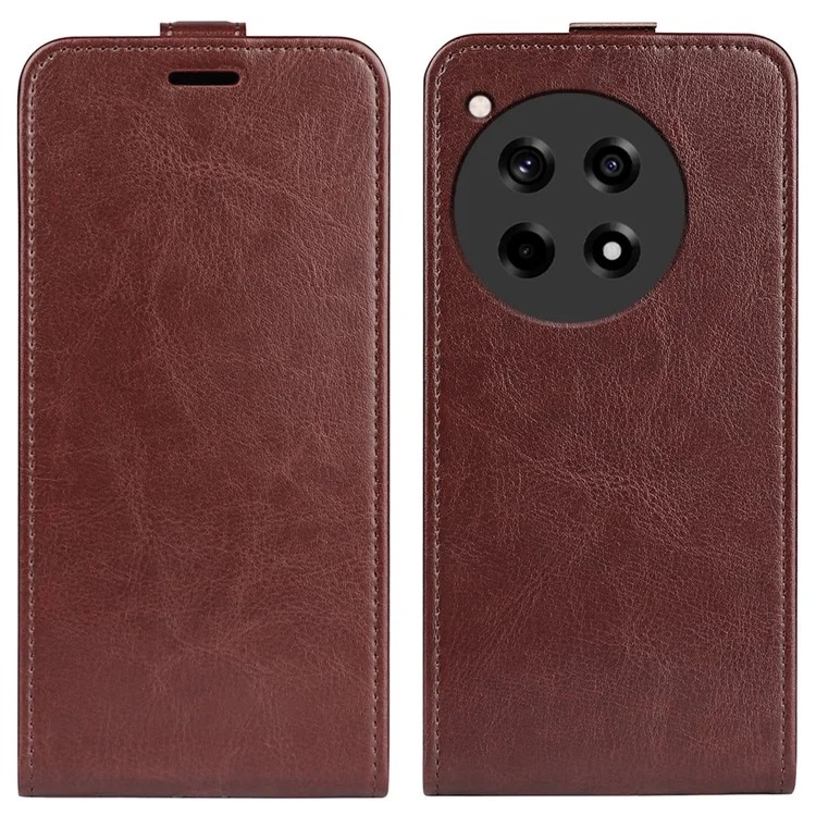 Para OnePlus 12R 5G / Ace 3 5G Capa Vertical Flip Phone Cover Crazy Horse Texture - Marrom