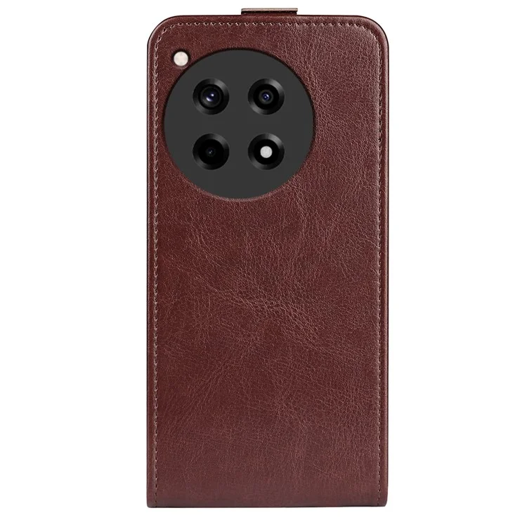 Para OnePlus 12R 5G / Ace 3 5G Capa Vertical Flip Phone Cover Crazy Horse Texture - Marrom
