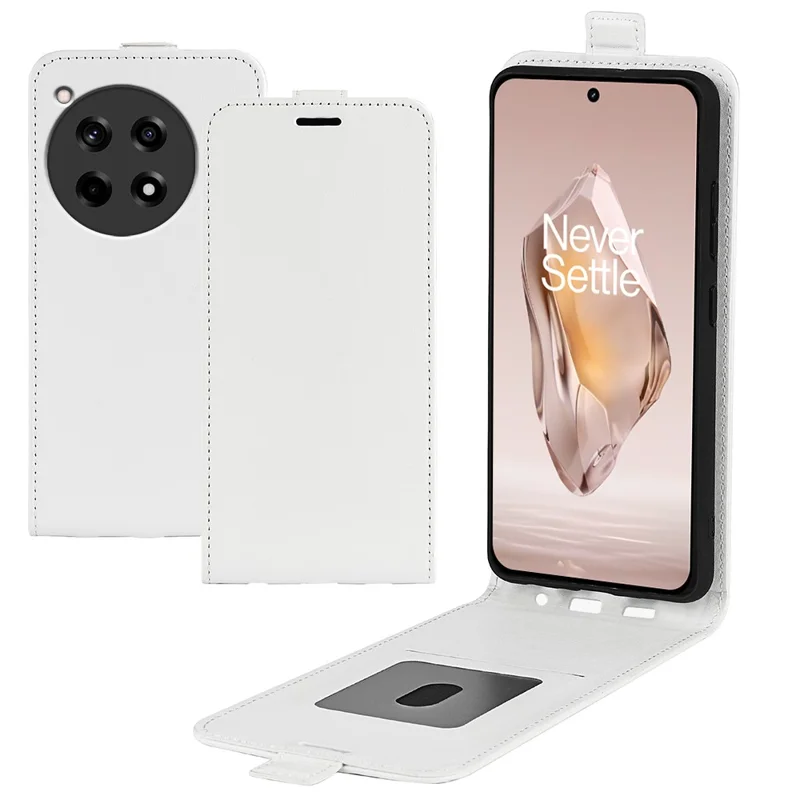 For OnePlus 12R 5G / Ace 3 5G Case Vertical Flip Phone Cover Crazy Horse Texture - White