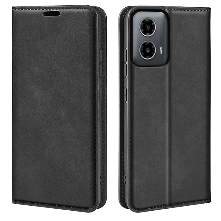 Para Motorola Moto G45 5G / G34 5G Funda de Cuero PU Vista de Soporte Magnético Proteger Cubierta de Teléfono - Negro