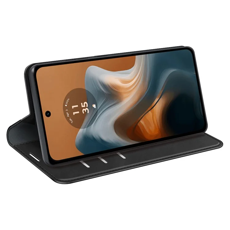 Für Motorola Moto G34 5G Hülle PU Leder Stand View Magnetic Protect Telefonabdeckung - Schwarz