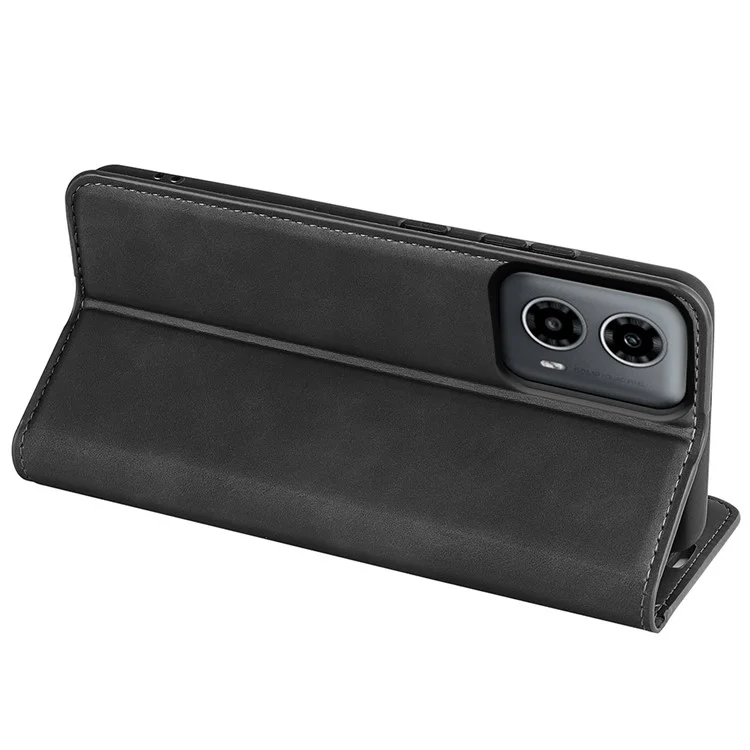 Für Motorola Moto G34 5G Hülle PU Leder Stand View Magnetic Protect Telefonabdeckung - Schwarz