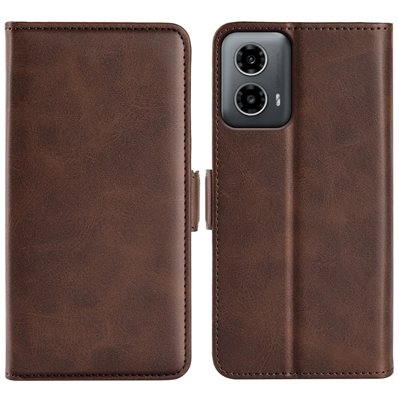 For Motorola Moto G45 5G / G34 5G Case Dual Magnetic Clasp Stand Protective Cover - Brown