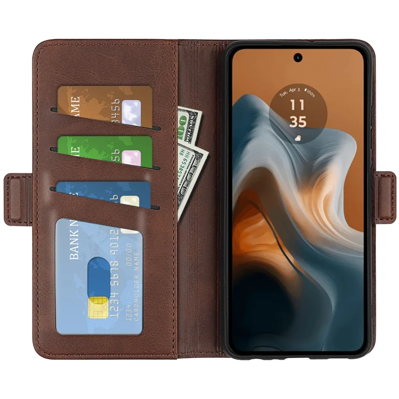 For Motorola Moto G45 5G / G34 5G Case Dual Magnetic Clasp Stand Protective Cover - Brown