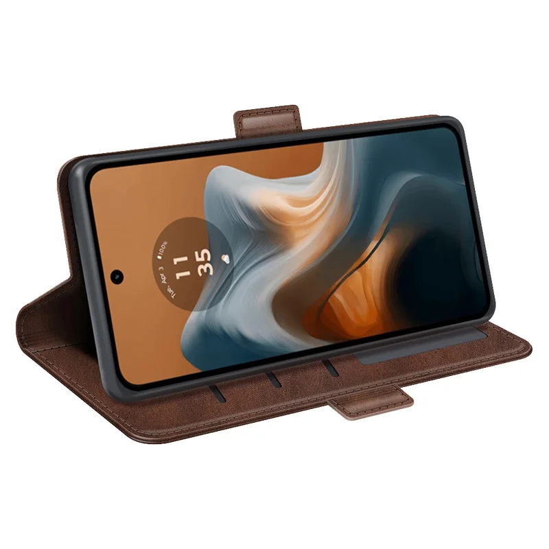 For Motorola Moto G45 5G / G34 5G Case Dual Magnetic Clasp Stand Protective Cover - Brown