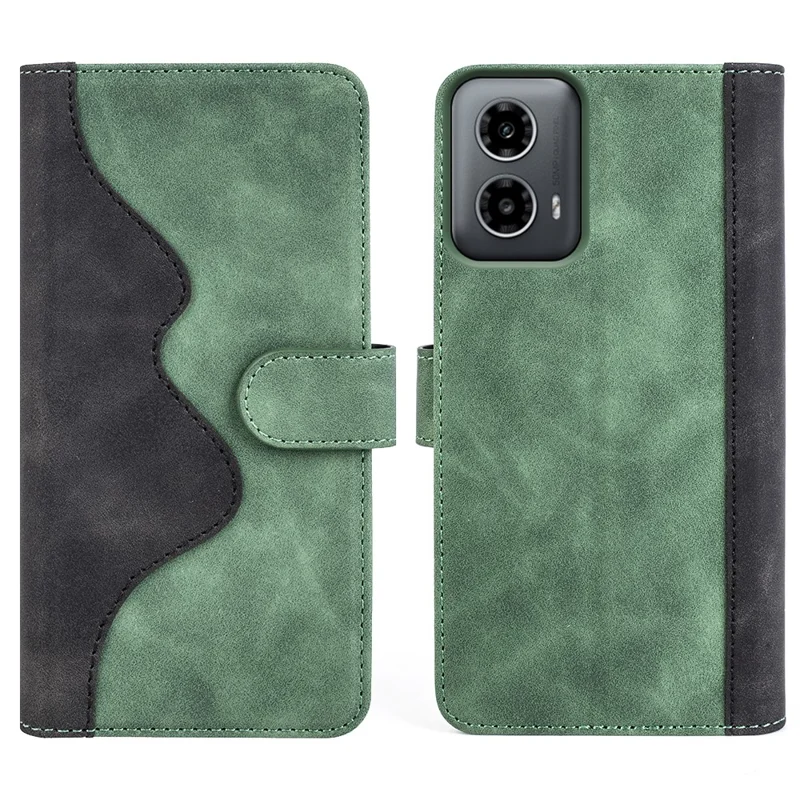 For Motorola Moto G45 5G / G34 5G Case Wallet Color Splicing Leather Shockproof Phone Cover - Green