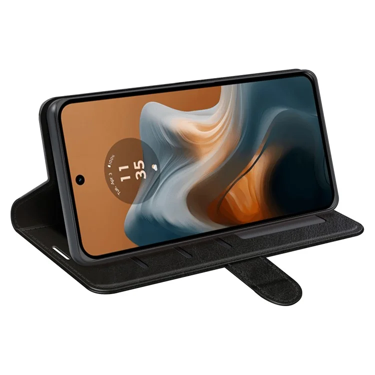 Per Motorola Moto G45 5G / G34 5G Custodia Folio in Pelle PU Custodia Portafoglio per Cellulare Texture Crazy Horse - Nero