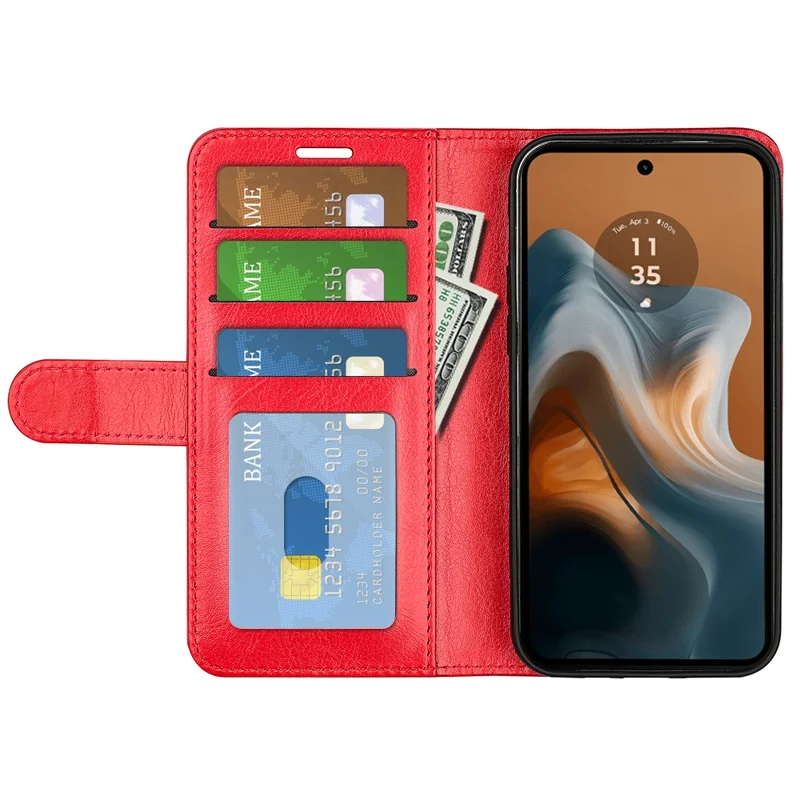 For Motorola Moto G45 5G / G34 5G Case Folio PU Leather Wallet Phone Cover Crazy Horse Texture - Red