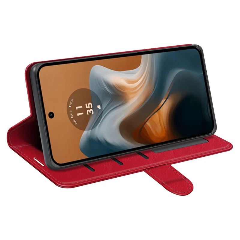 For Motorola Moto G45 5G / G34 5G Case Folio PU Leather Wallet Phone Cover Crazy Horse Texture - Red