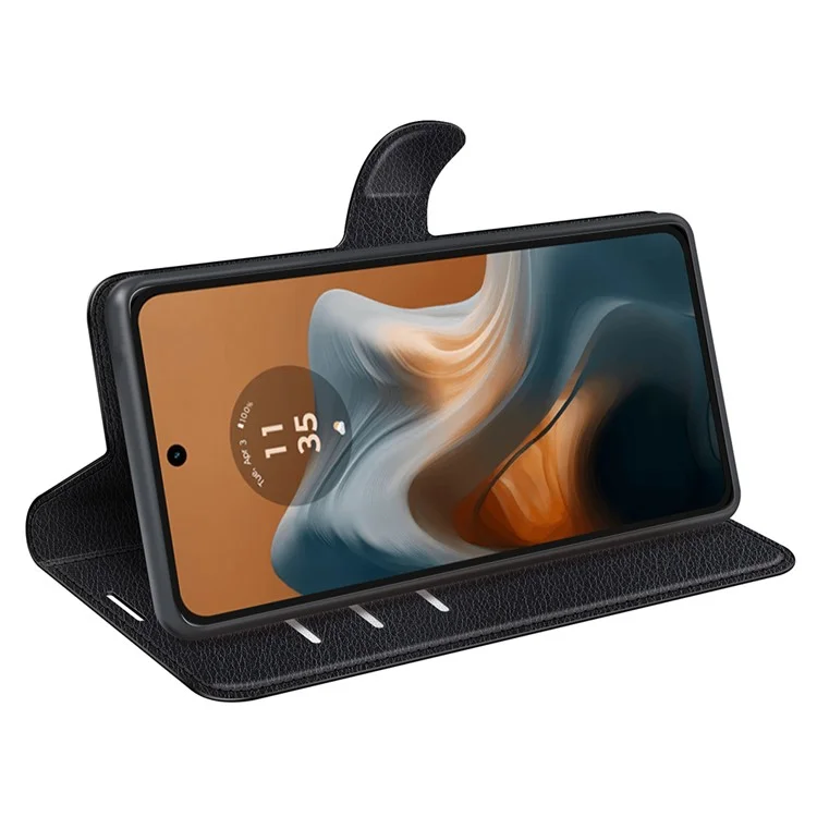 Para Motorola Moto G34 Case 5G Folio Vista de Soporte de Cuero Tapa de la Tapa de la Tapa Del Teléfono Litchi - Negro