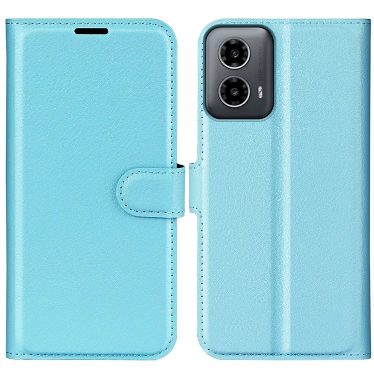 For Motorola Moto G45 5G / G34 5G Case Folio Stand View Leather Phone Cover Litchi Texture - Blue