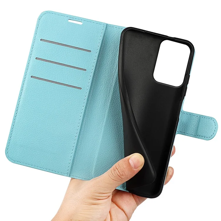 For Motorola Moto G45 5G / G34 5G Case Folio Stand View Leather Phone Cover Litchi Texture - Blue