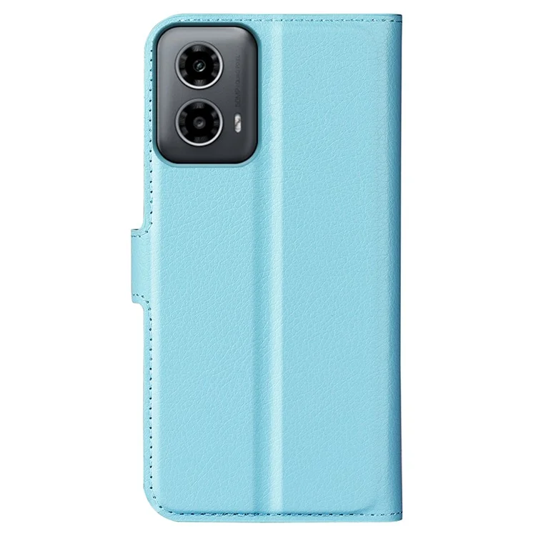 For Motorola Moto G45 5G / G34 5G Case Folio Stand View Leather Phone Cover Litchi Texture - Blue