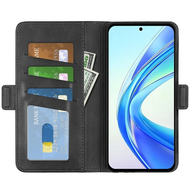 Para Honor X7b 4G / 90 Smart Cell Phone Case Dual Magnetic Clasp Leather Flip Cover - Negro