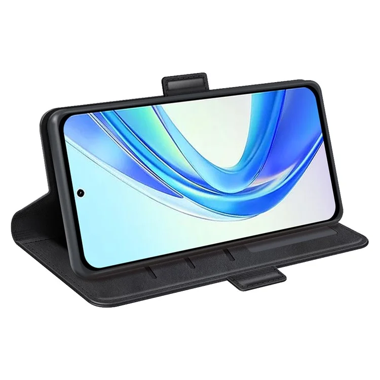 Para Honor X7b 4G / 90 Smart Cell Phone Case Dual Magnetic Clasp Leather Flip Cover - Negro