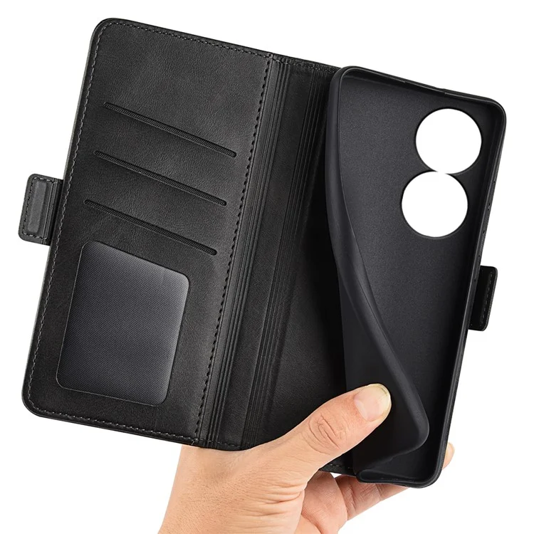 Para Honor X7b 4G / 90 Smart Cell Phone Case Dual Magnetic Clasp Leather Flip Cover - Negro