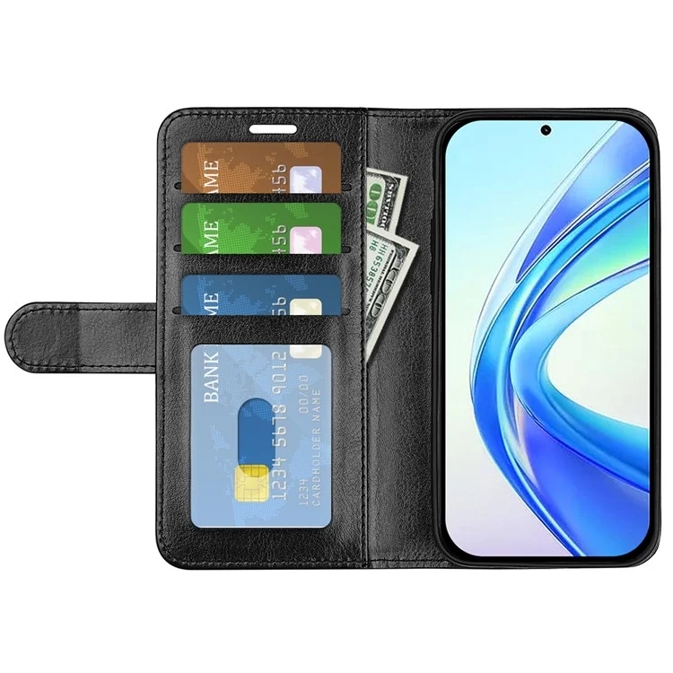 For Honor X7b 4G / 90 Smart Wallet Phone Case Shockproof PU Leather Flip Cover - Schwarz