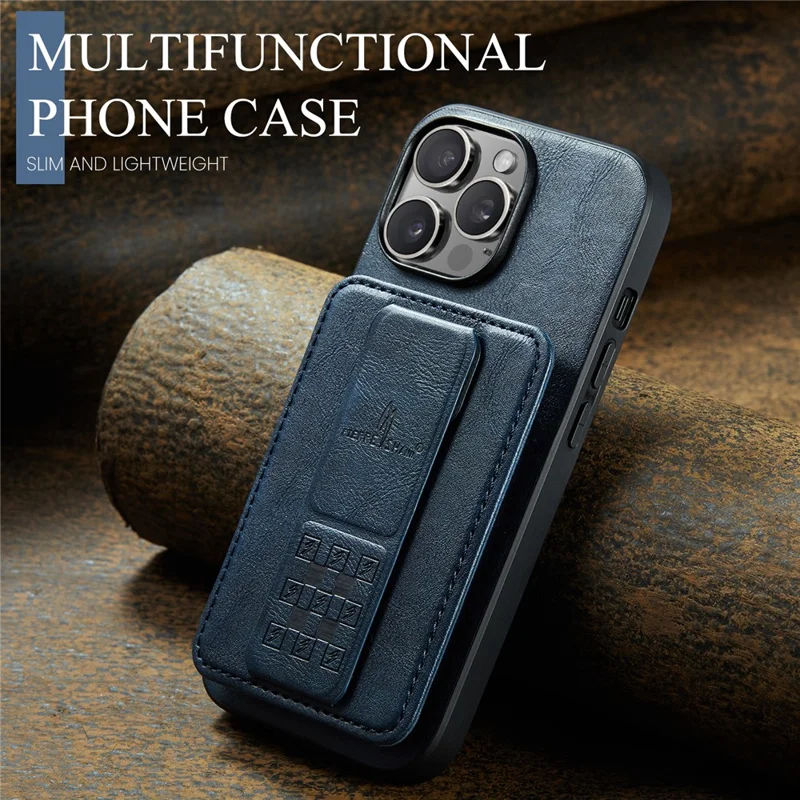 For iPhone 12 Pro Max 6.7 inch Cell Phone Case Waxy Leather+TPU Cover with Kickstand - Blue