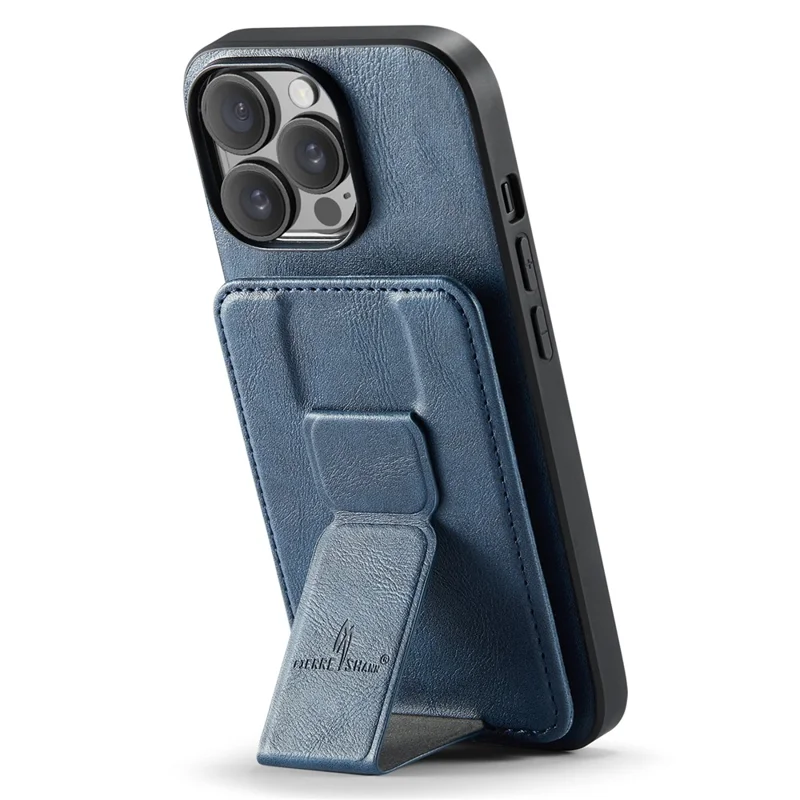 For iPhone 12 Pro Max 6.7 inch Cell Phone Case Waxy Leather+TPU Cover with Kickstand - Blue