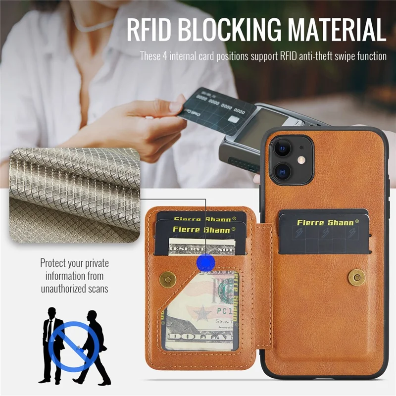 For iPhone 11 Case Finger Loop Leather+TPU Scratch-resistant Phone Cover - Brown