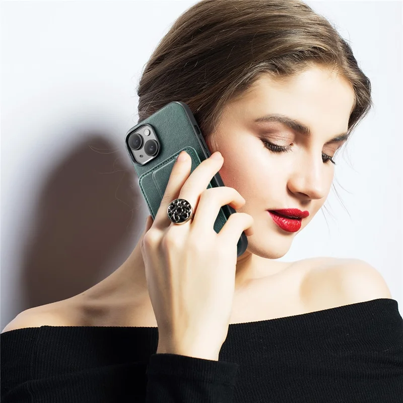 For iPhone 13 6.1 inch / 14 Case Leather Coated TPU Scratch-proof RFID Blocking Protective Shell - Green