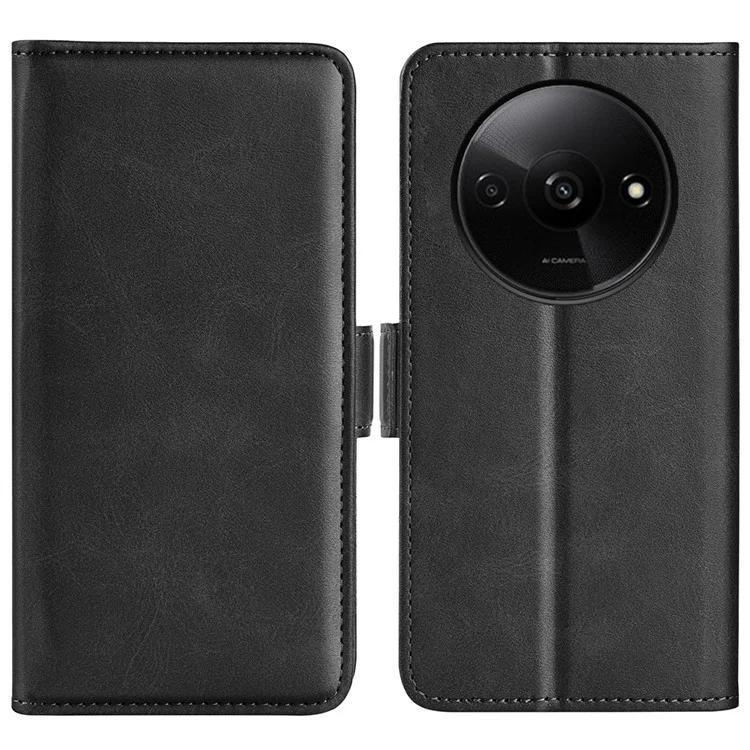 Para Xiaomi Redmi A3 / Poco C61 4G Case Dual Magnetic Clasp Leather Cell Phone Cover - Preto