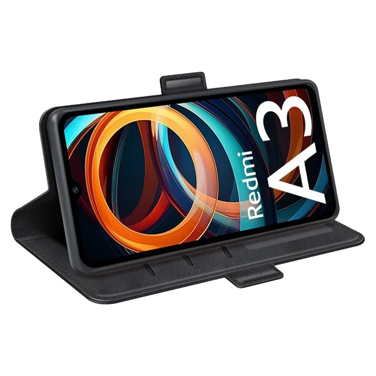 Para Xiaomi Redmi A3 / Poco C61 4G Case Dual Magnetic Clasp Leather Cell Phone Cover - Preto