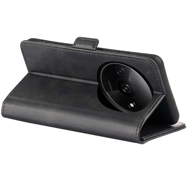 Para Xiaomi Redmi A3 / Poco C61 4G Case Dual Magnetic Clasp Leather Cell Phone Cover - Preto