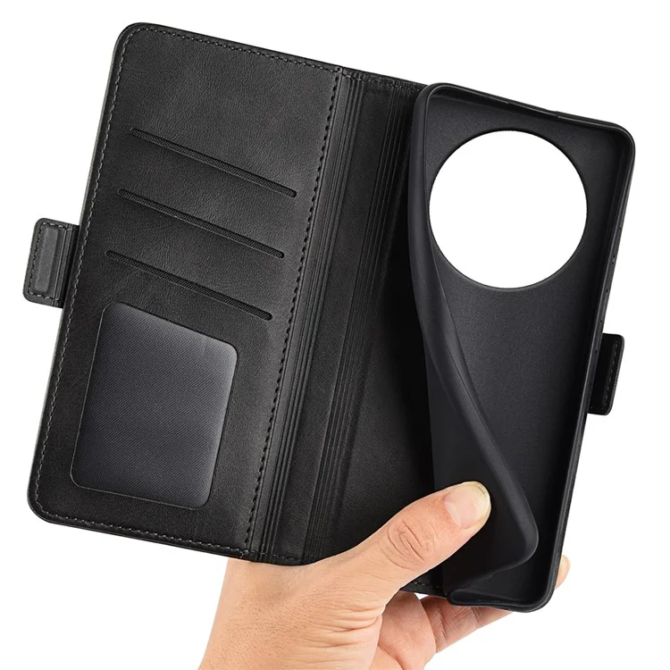 Para Xiaomi Redmi A3 / Poco C61 4G Case Dual Magnetic Clasp Leather Cell Phone Cover - Preto