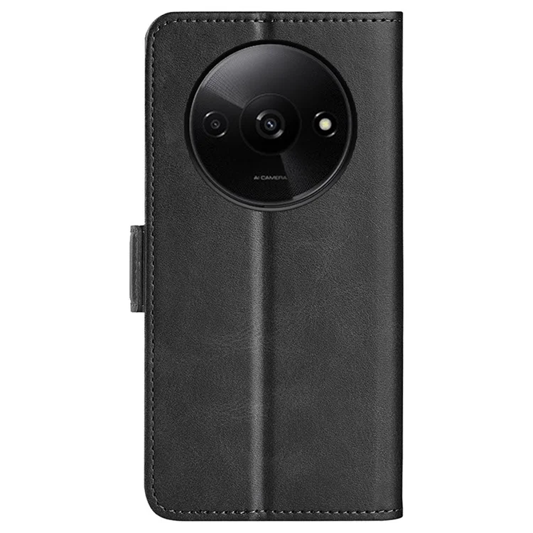 Para Xiaomi Redmi A3 / Poco C61 4G Case Dual Magnetic Clasp Leather Cell Phone Cover - Preto
