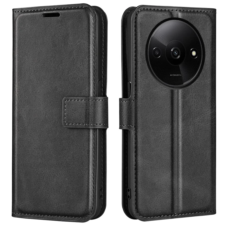 For Xiaomi Redmi A3 / Poco C61 4G PU Leather Case Magnetic Closure Wallet Phone Cover - Black