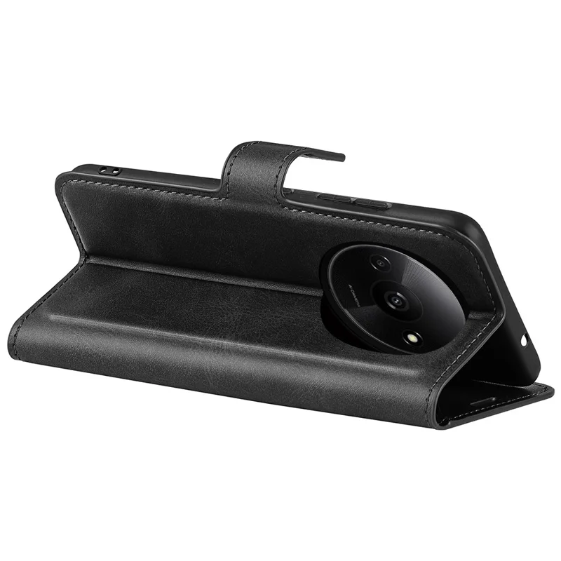 For Xiaomi Redmi A3 / Poco C61 4G PU Leather Case Magnetic Closure Wallet Phone Cover - Black