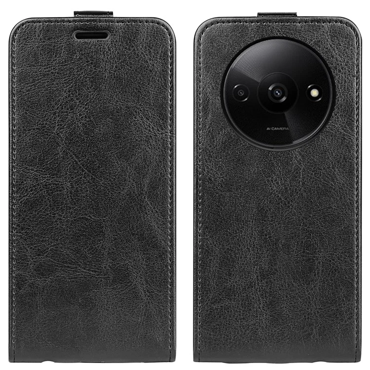 Pour Xiaomi Redmi A3 4G / Poco C61 4G Étui Vertical Flip Téléphone en Cuir Antichoc Protecteur - Noir