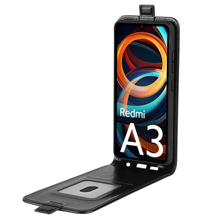 Pour Xiaomi Redmi A3 4G / Poco C61 4G Étui Vertical Flip Téléphone en Cuir Antichoc Protecteur - Noir