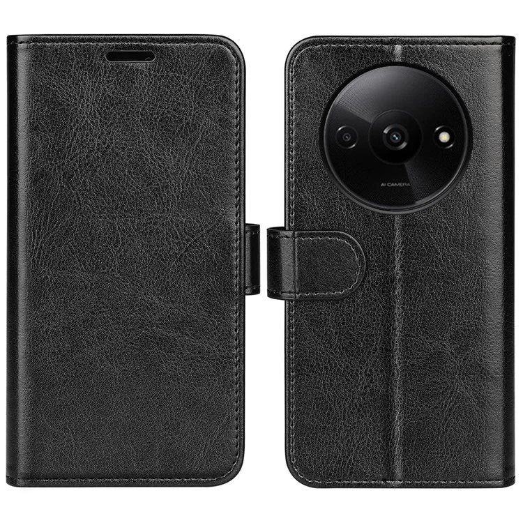 Для Xiaomi Redmi A3 4G / Poco C61 4G Чехол из искусственной кожи с текстурой "Crazy Horse" Кошелек Folio Чехол для телефона - Черный