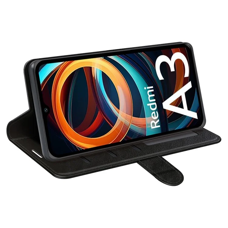 Для Xiaomi Redmi A3 4G / Poco C61 4G Чехол из искусственной кожи с текстурой "Crazy Horse" Кошелек Folio Чехол для телефона - Черный