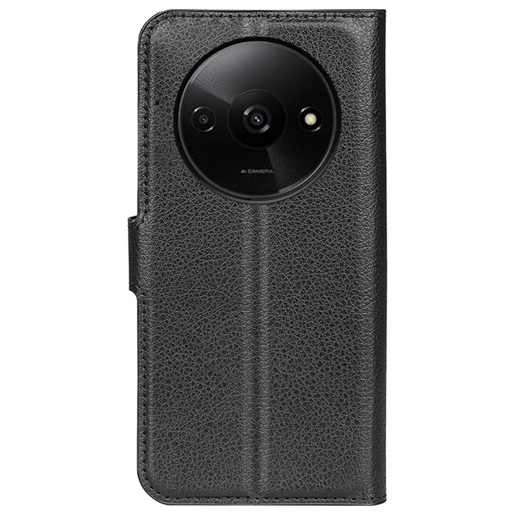 Für Xiaomi Redmi A3 4G / Poco C61 4G Hülle Litchi Textur PU-Leder Faltständer Telefonhülle - Schwarz