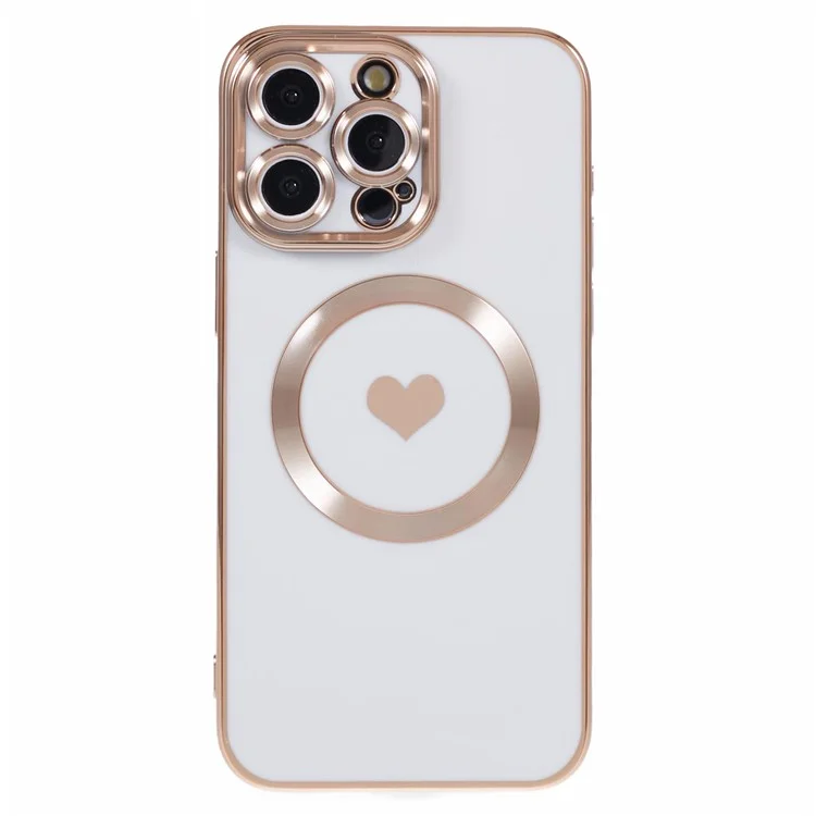 Per iPhone 14 Pro Max Custodia TPU 6D Elettroplaccatura Cuore d'Amore Compatibile con MagSafe - Bianco
