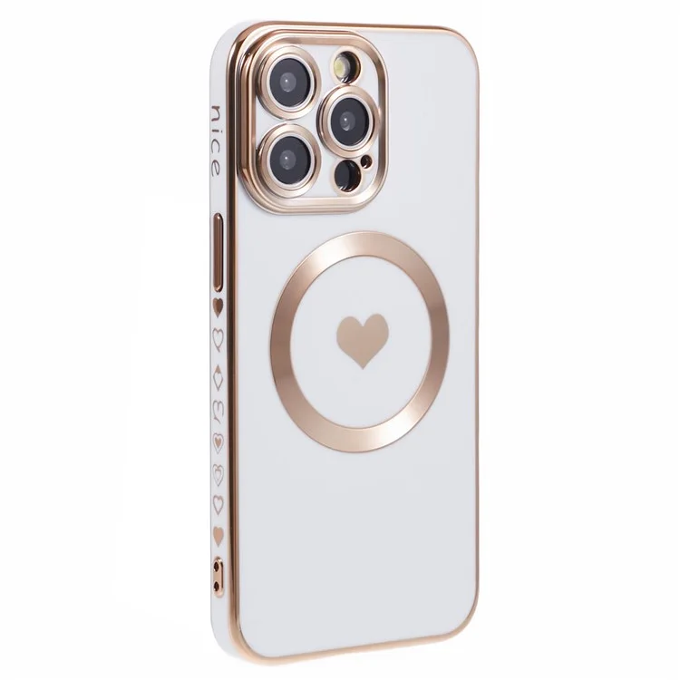Per iPhone 14 Pro Max Custodia TPU 6D Elettroplaccatura Cuore d'Amore Compatibile con MagSafe - Bianco