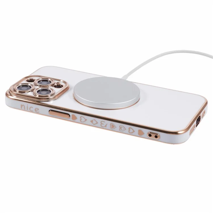 Per iPhone 14 Pro Max Custodia TPU 6D Elettroplaccatura Cuore d'Amore Compatibile con MagSafe - Bianco
