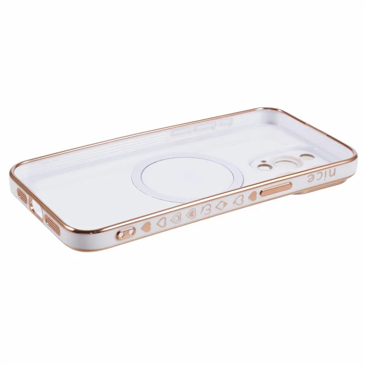 Per iPhone 14 Pro Max Custodia TPU 6D Elettroplaccatura Cuore d'Amore Compatibile con MagSafe - Bianco