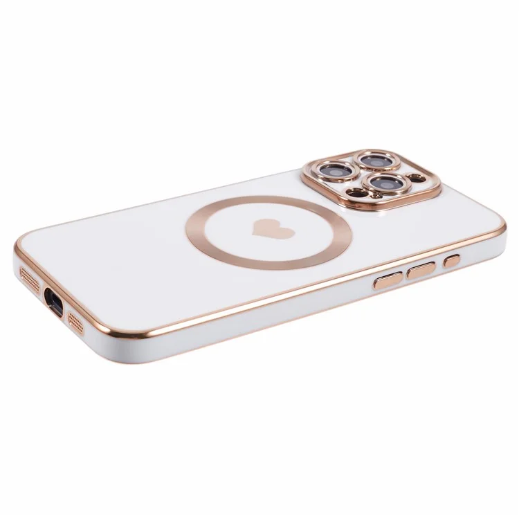 Per iPhone 14 Pro Max Custodia TPU 6D Elettroplaccatura Cuore d'Amore Compatibile con MagSafe - Bianco