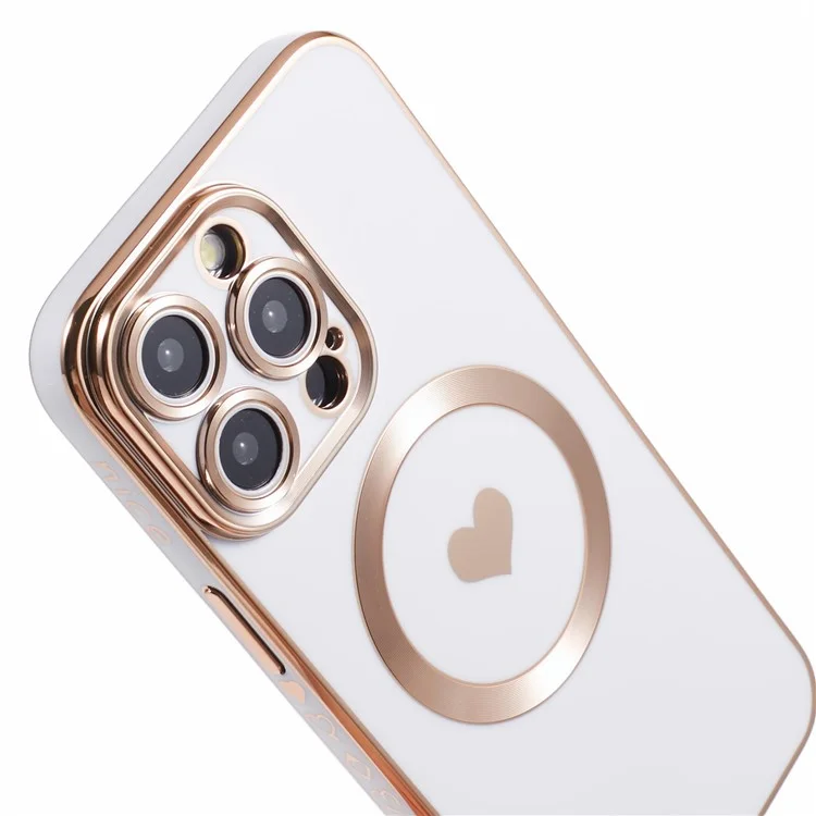 Per iPhone 14 Pro Max Custodia TPU 6D Elettroplaccatura Cuore d'Amore Compatibile con MagSafe - Bianco