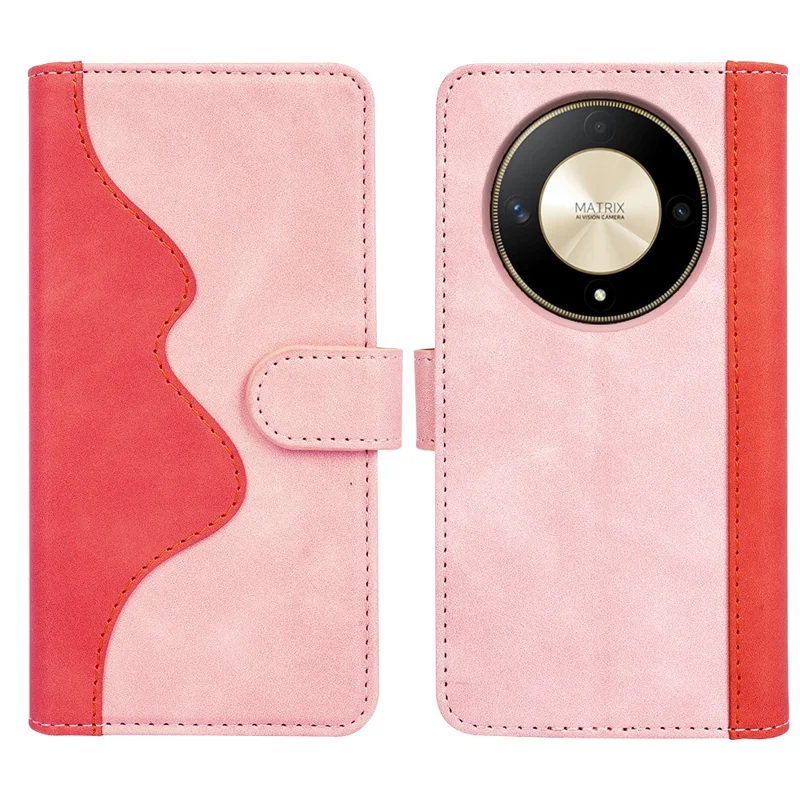 For Honor X50 5G / X9b 5G / Magic6 Lite 5G Case Color Splicing Folio Leather Cell Phone Cover - Pink