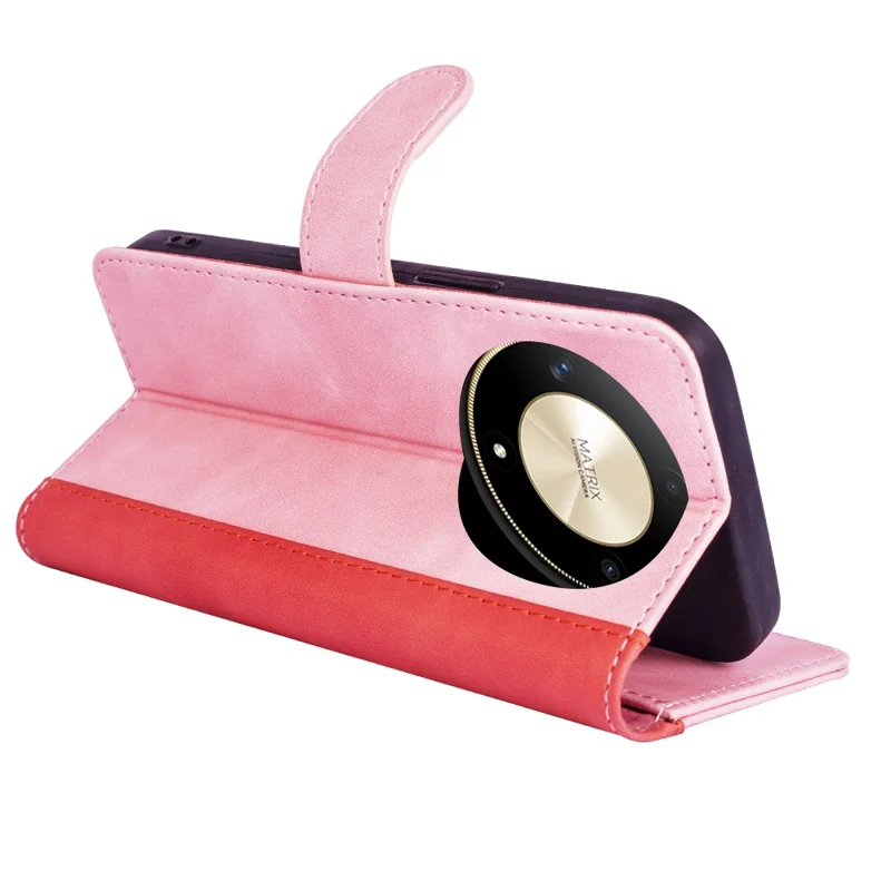 For Honor X50 5G / X9b 5G / Magic6 Lite 5G Case Color Splicing Folio Leather Cell Phone Cover - Pink