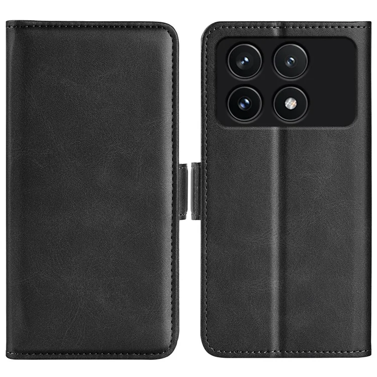 Для Xiaomi Poco F6 Pro 5G / Redmi K70 5G / K70 Pro 5G Чехол с двойным магнитным замком Кожаный флип-чехол для телефона - Черный