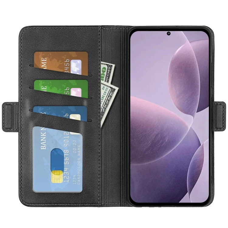 Для Xiaomi Poco F6 Pro 5G / Redmi K70 5G / K70 Pro 5G Чехол с двойным магнитным замком Кожаный флип-чехол для телефона - Черный