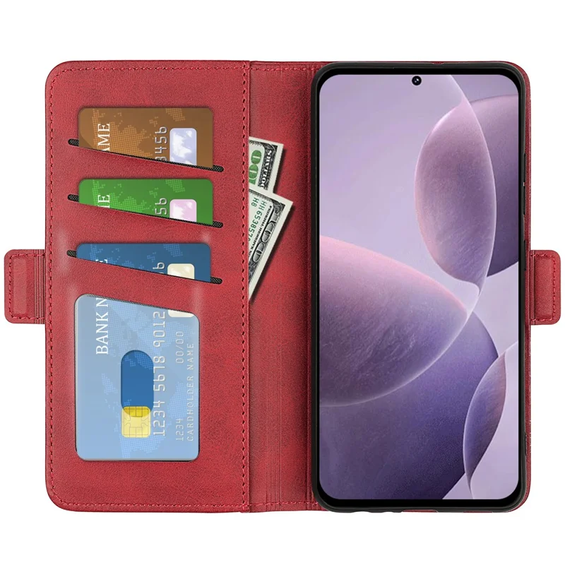 Для Xiaomi Poco F6 Pro 5G / Redmi K70 5G / K70 Pro 5G Чехол с двойным магнитным замком, кожаный флип-чехол для телефона - красный